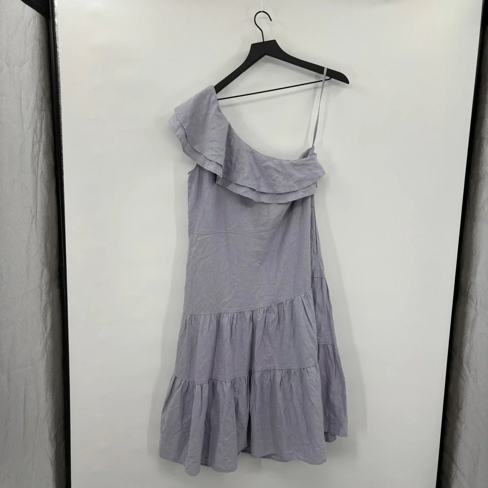 Nicole Miller One Shoulder Linen Dress Womens‎ Medium Periwinkle Kentucky Derby
